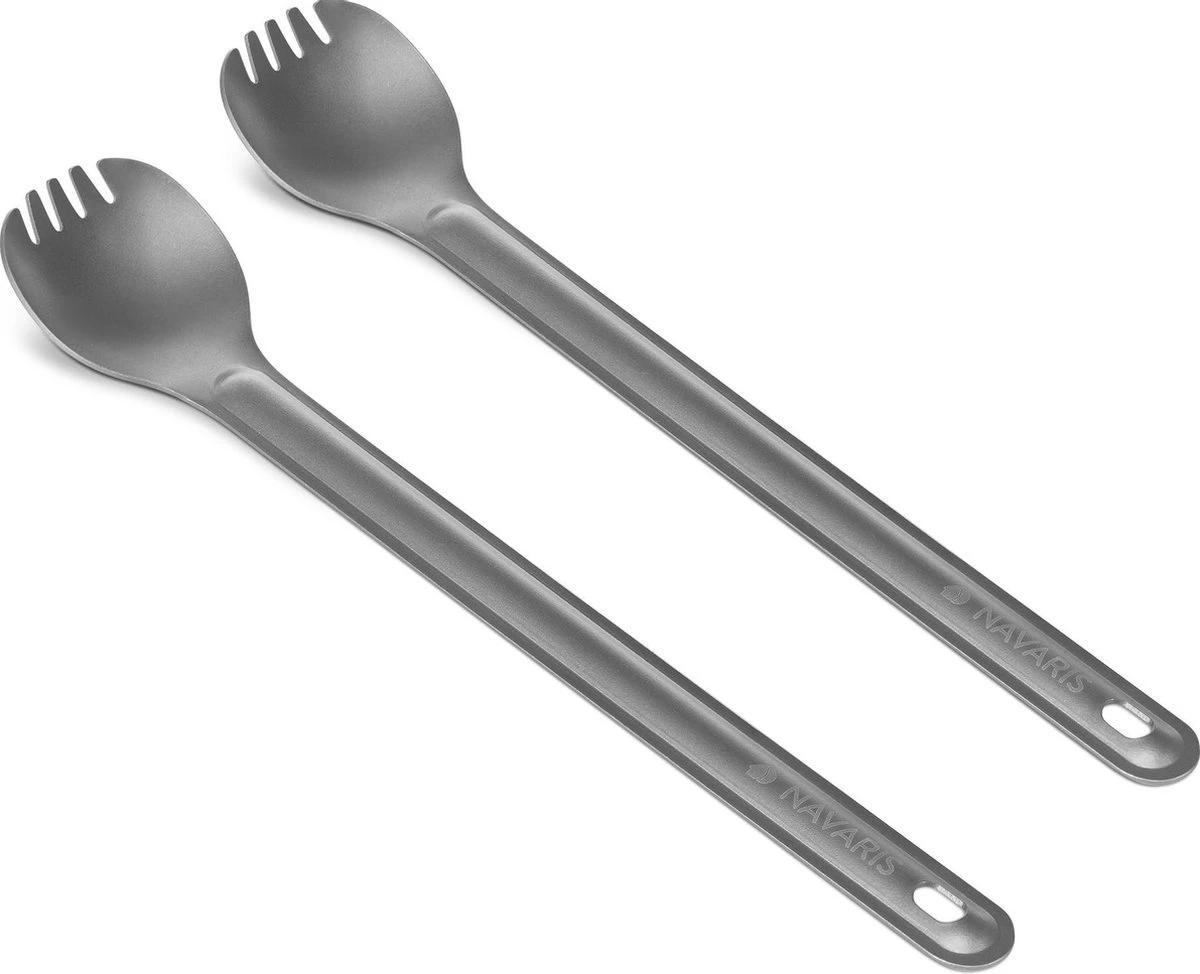 Navaris 2x Spork Met Extra Lange Handgreep - Set Van 2 - Campingbestek Van Titanium - Bestek Voor Onderweg - Lichtgewicht - Inclusief Bewaarzakje 7 Navaris 2x Spork Met Extra Lange Handgreep - Set Van 2 - Campingbestek Van Titanium - Bestek Voor Onderweg - Lichtgewicht - Inclusief Bewaarzakje - Afbeelding 5