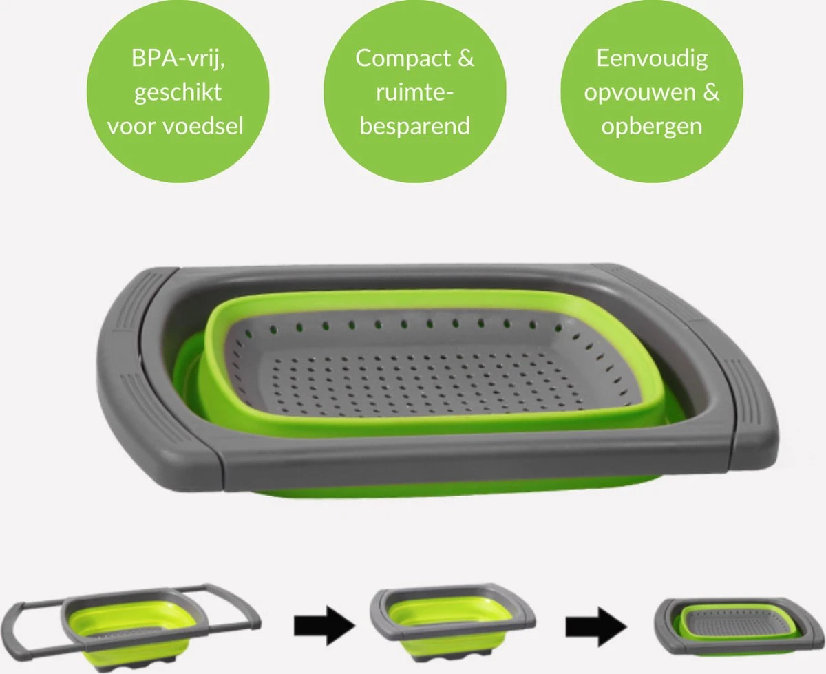 Buxibo - 3-Delige Keuken Vergiet Set Inklapbaar Groen/Grijs 16 Buxibo - 3-Delige Keuken Vergiet Set Inklapbaar Groen/Grijs - Afbeelding 14